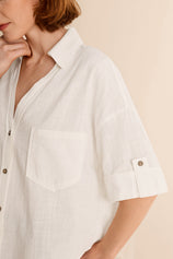 Womens White Short Sleeve Button Down Shirts | CicyBell