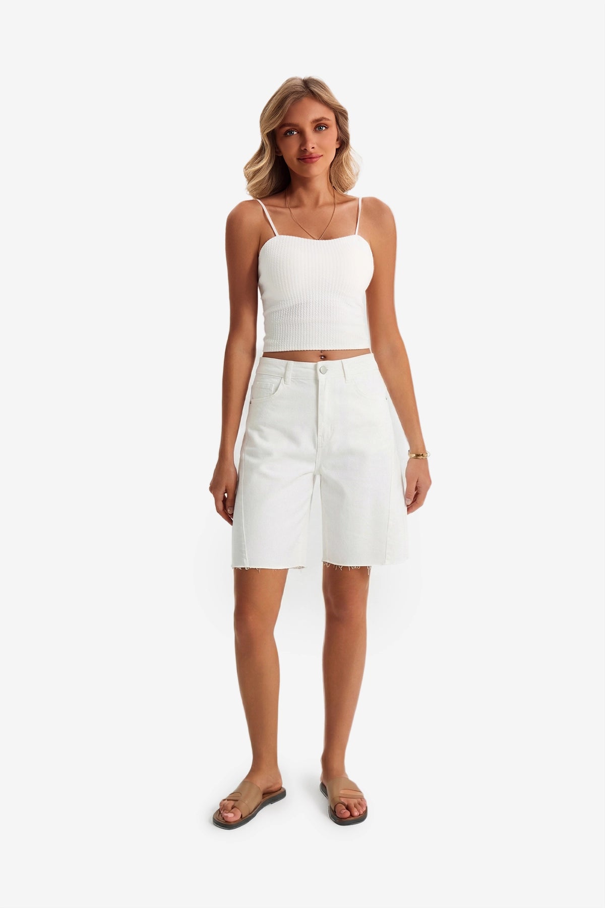 Womens White Summer Mid Waist Denim Shorts | CicyBell