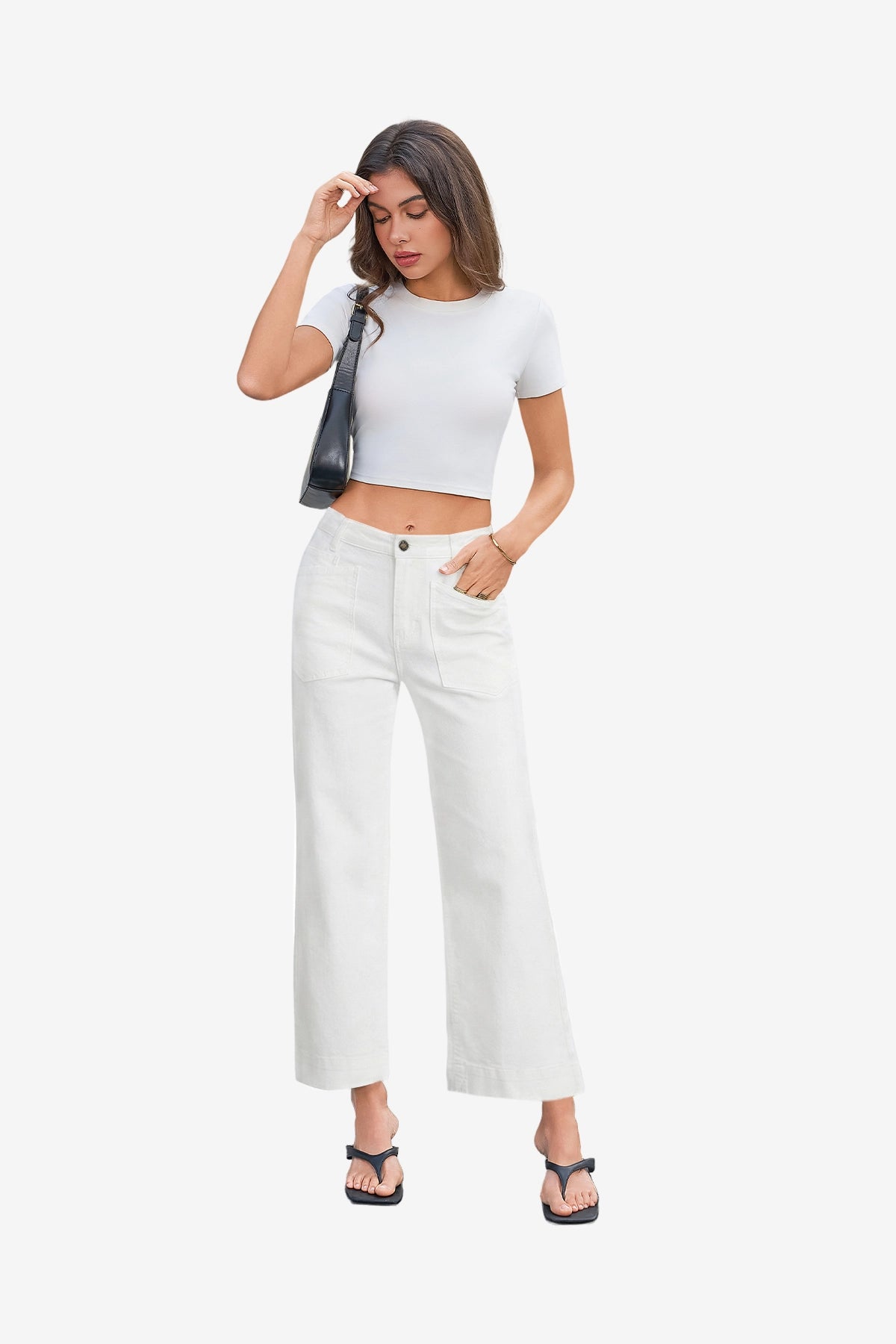 Womens White Cropped High Waisted Baggy Jeans | CicyBell