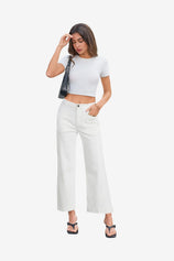 Womens White Cropped High Waisted Baggy Jeans | CicyBell