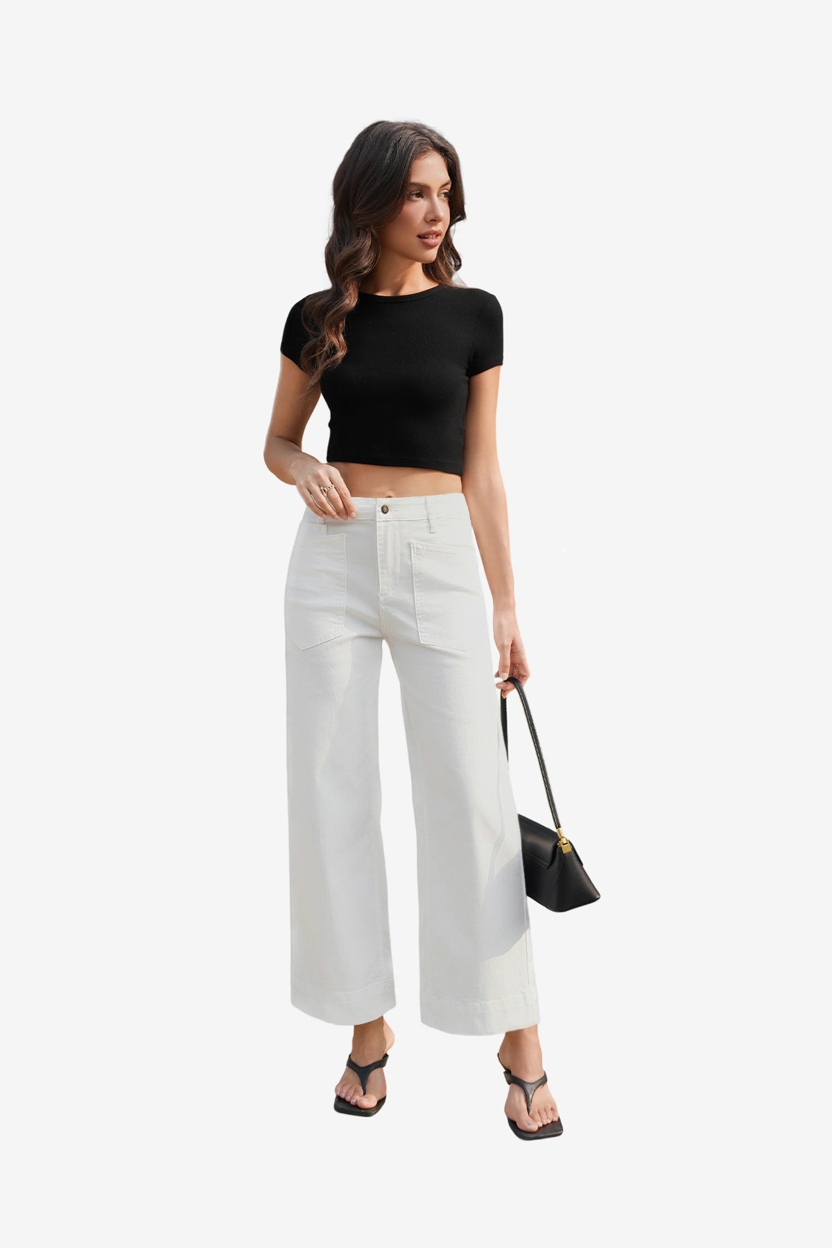 Womens White Cropped High Waisted Baggy Jeans | CicyBell