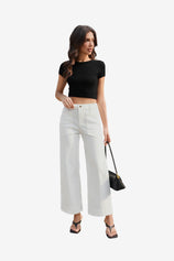 Womens White Cropped High Waisted Baggy Jeans | CicyBell