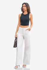 Womens White High Waisted Straight Leg Jeans | CicyBell