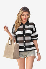 Womens White Half Sleeve Button up Tops | CicyBell
