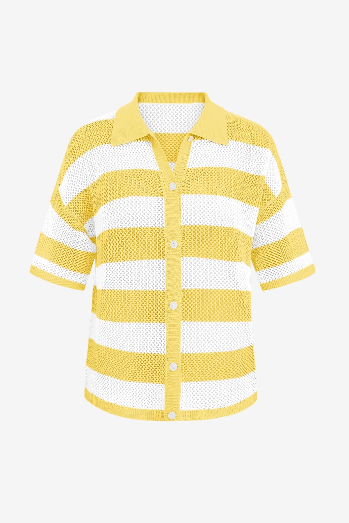 Womens Yellow Half Sleeve Button up Tops | CicyBell