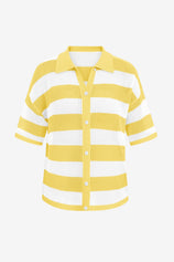 Womens Yellow Half Sleeve Button up Tops | CicyBell