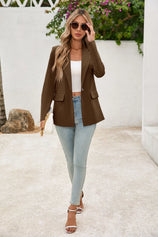 Cicy Bell Womens Dark Brown Button Knit Blazer