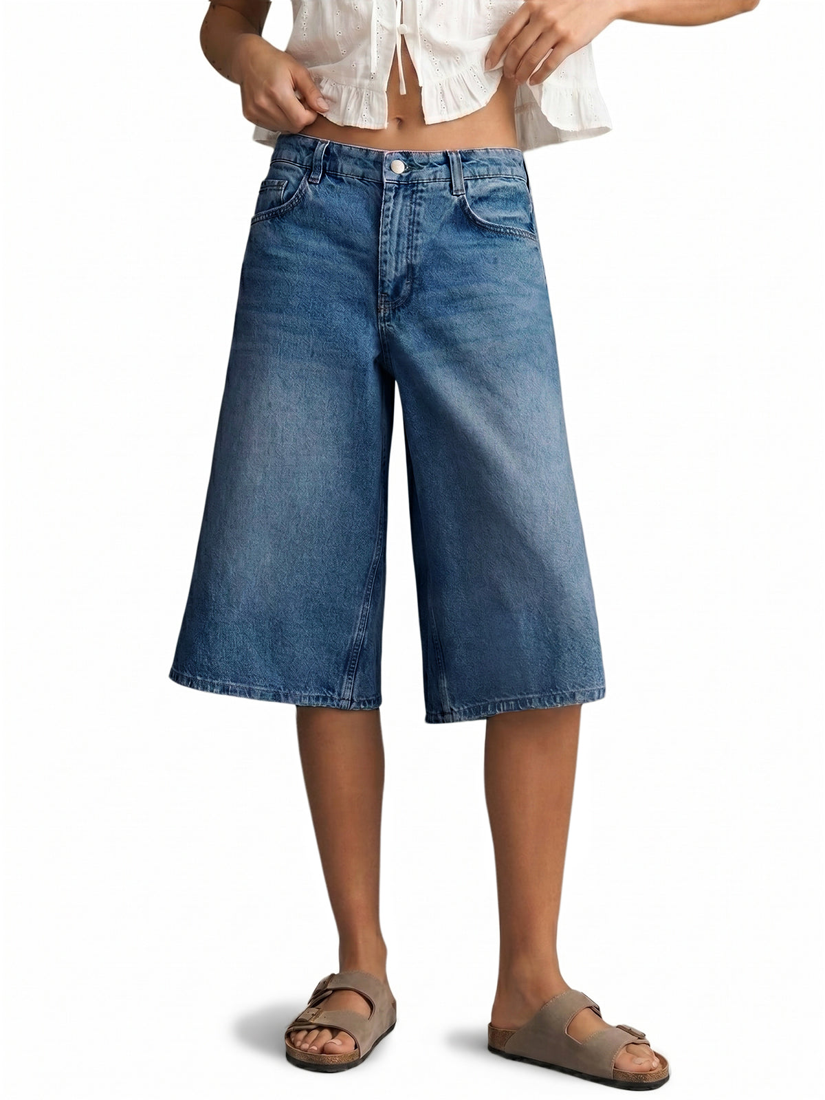 Womens Navy Baggy Bermuda Jeans Shorts | CicyBell