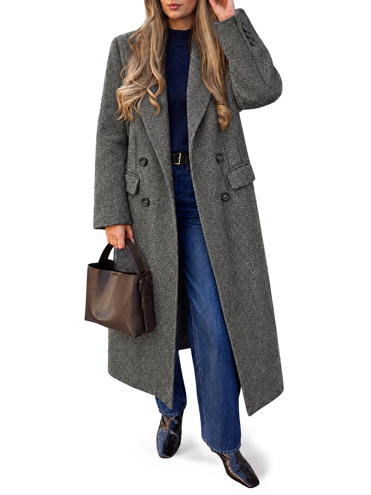 Womens Long Pea Lapel Work Overcoat | Cicy Bell