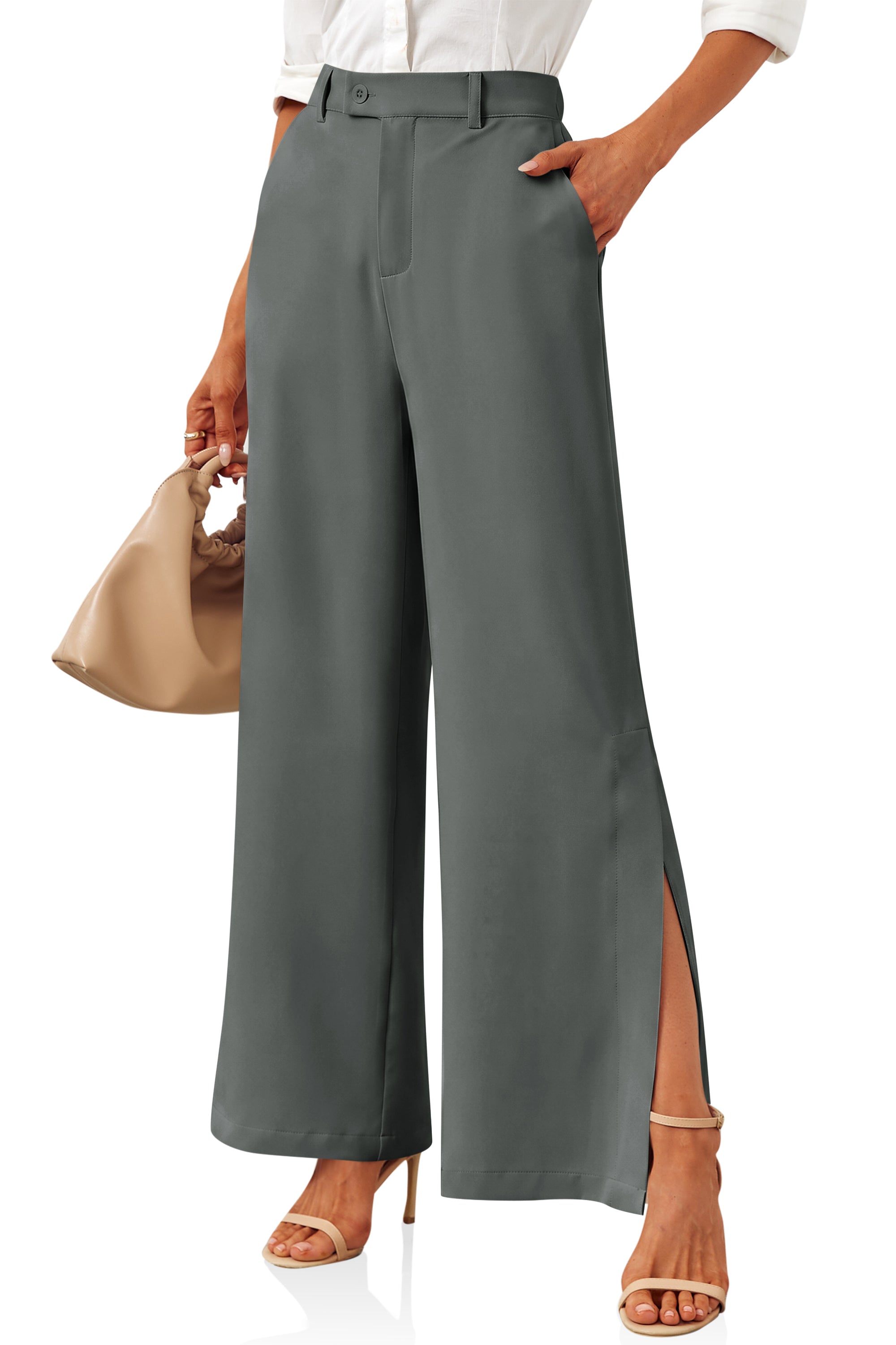 Womens Dark Grey Side Split Dress Pants | CicyBell