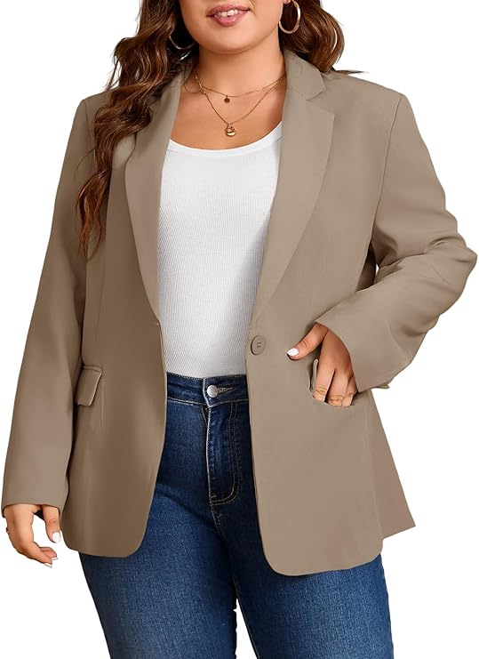 Womens Dark Khaki Plus Size Blazers | CicyBell