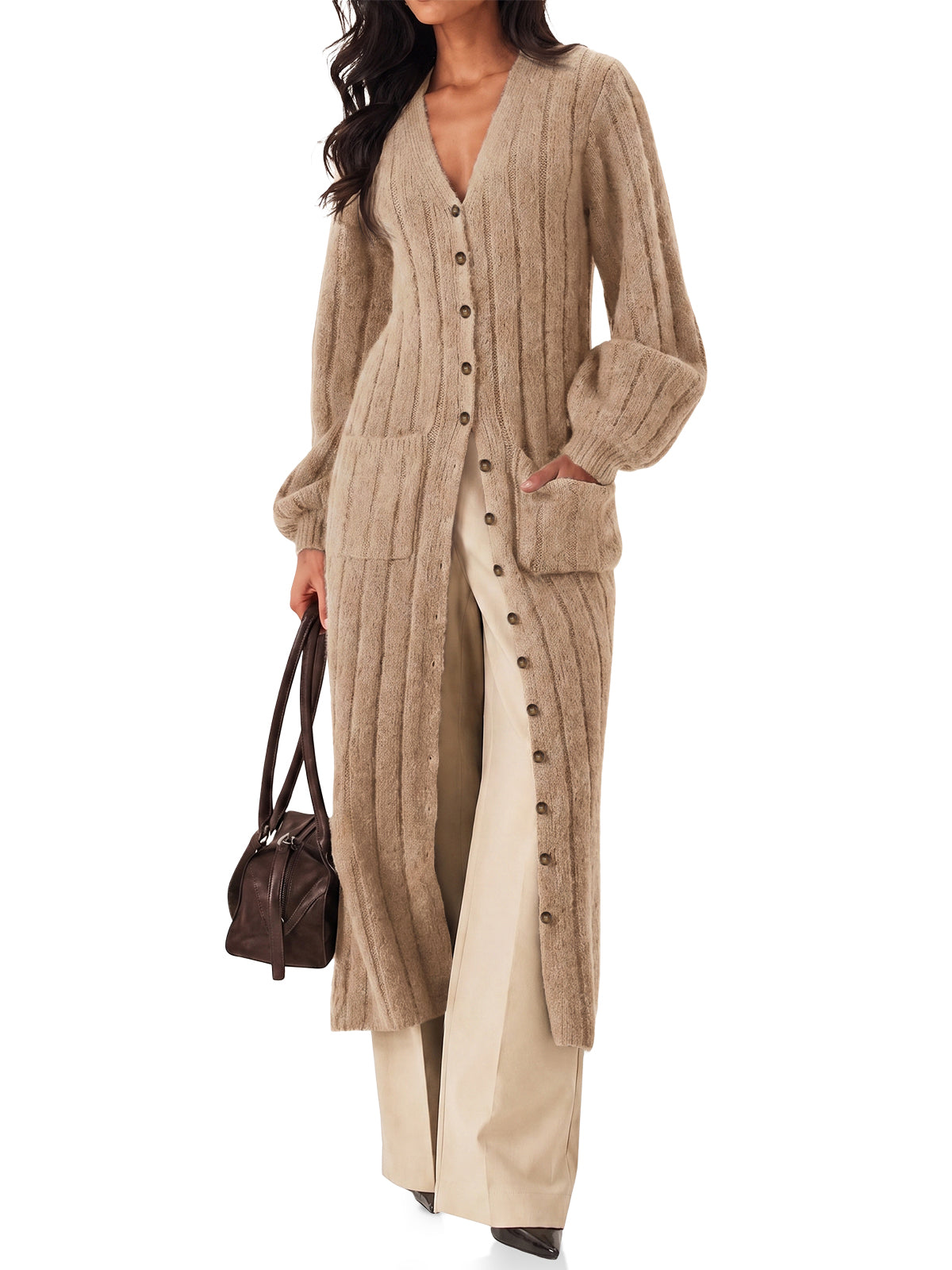 Womens Dark Khaki Long Cardigan Sweaters | CicyBell