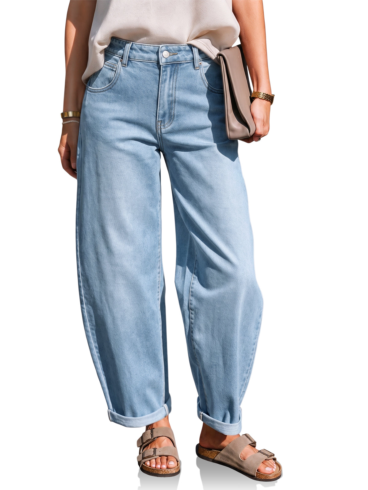 Womens Baby Blue Baggy Barrel Jeans | CicyBell