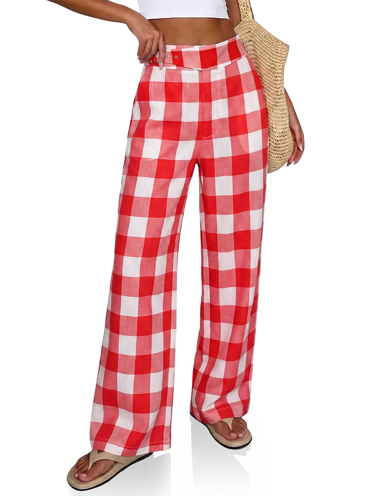 Womens Red Plaid Wide Leg Pants | CicyBell