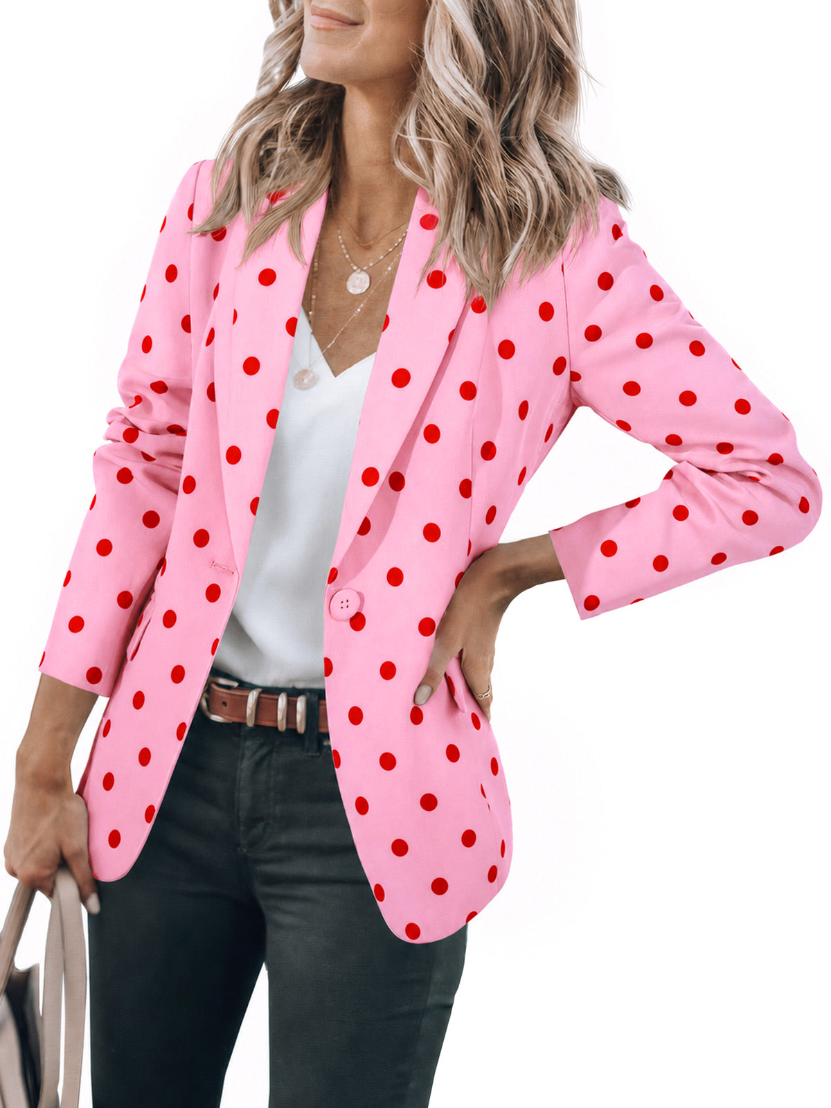 Womens Polka Dots Pink Suit Jackets Blazer | CicyBell
