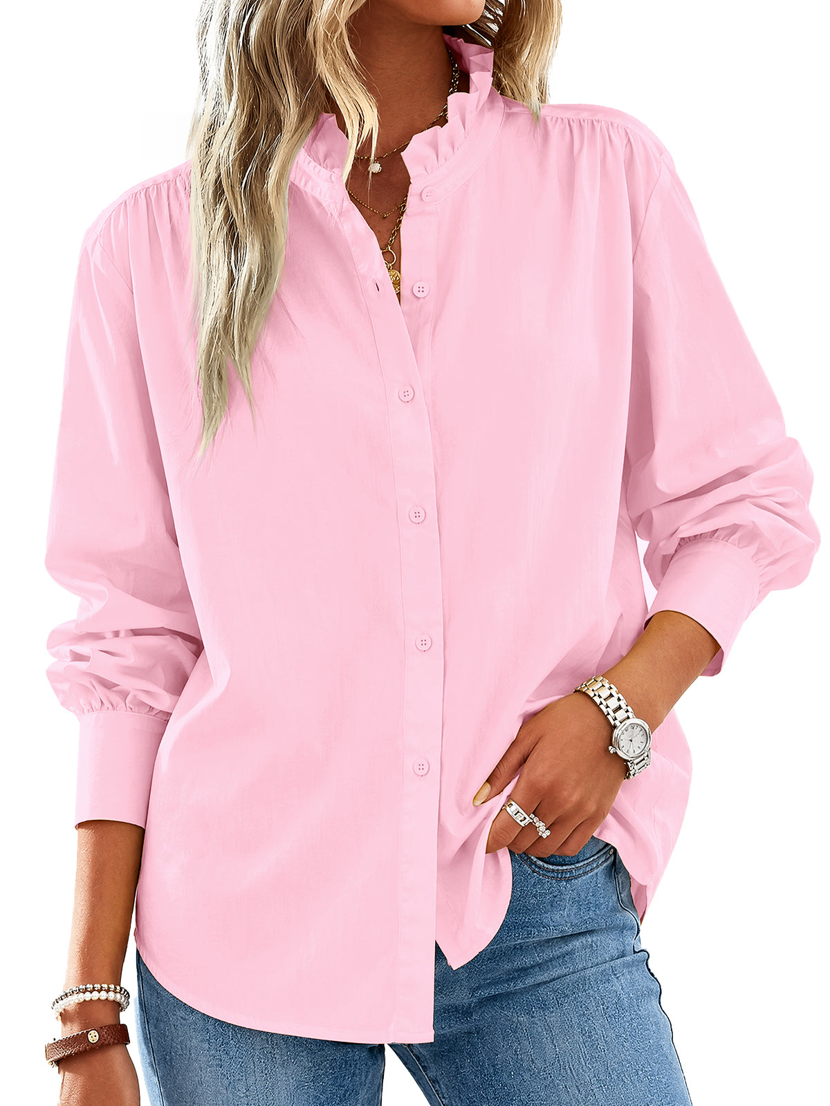Womens Pink Oversized Button Down Shirts| CicyBell