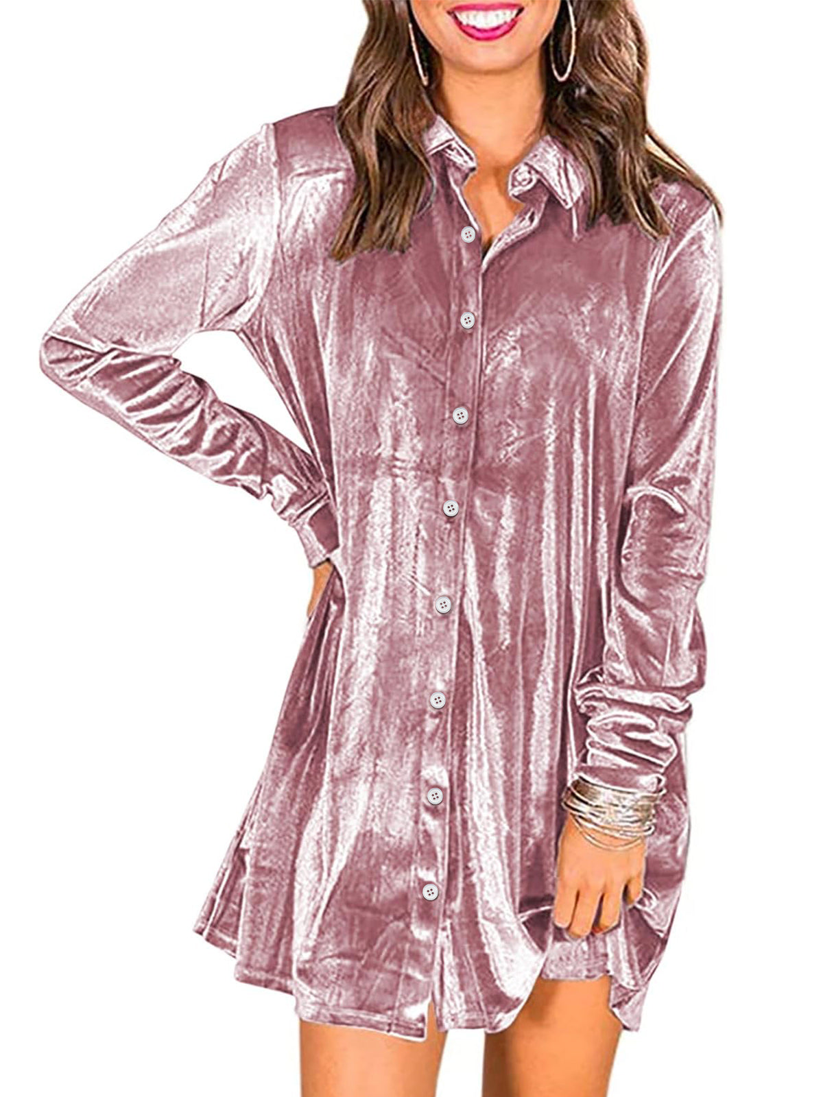 Women Velvet Button Down Mini Dress | Cicy Bell