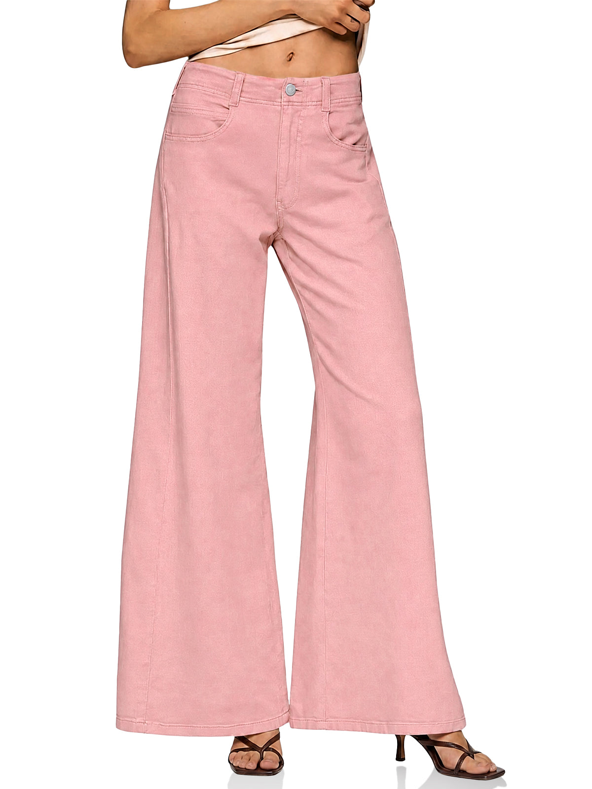 Womens Pink High Waisted Flared Jeans| CicyBell
