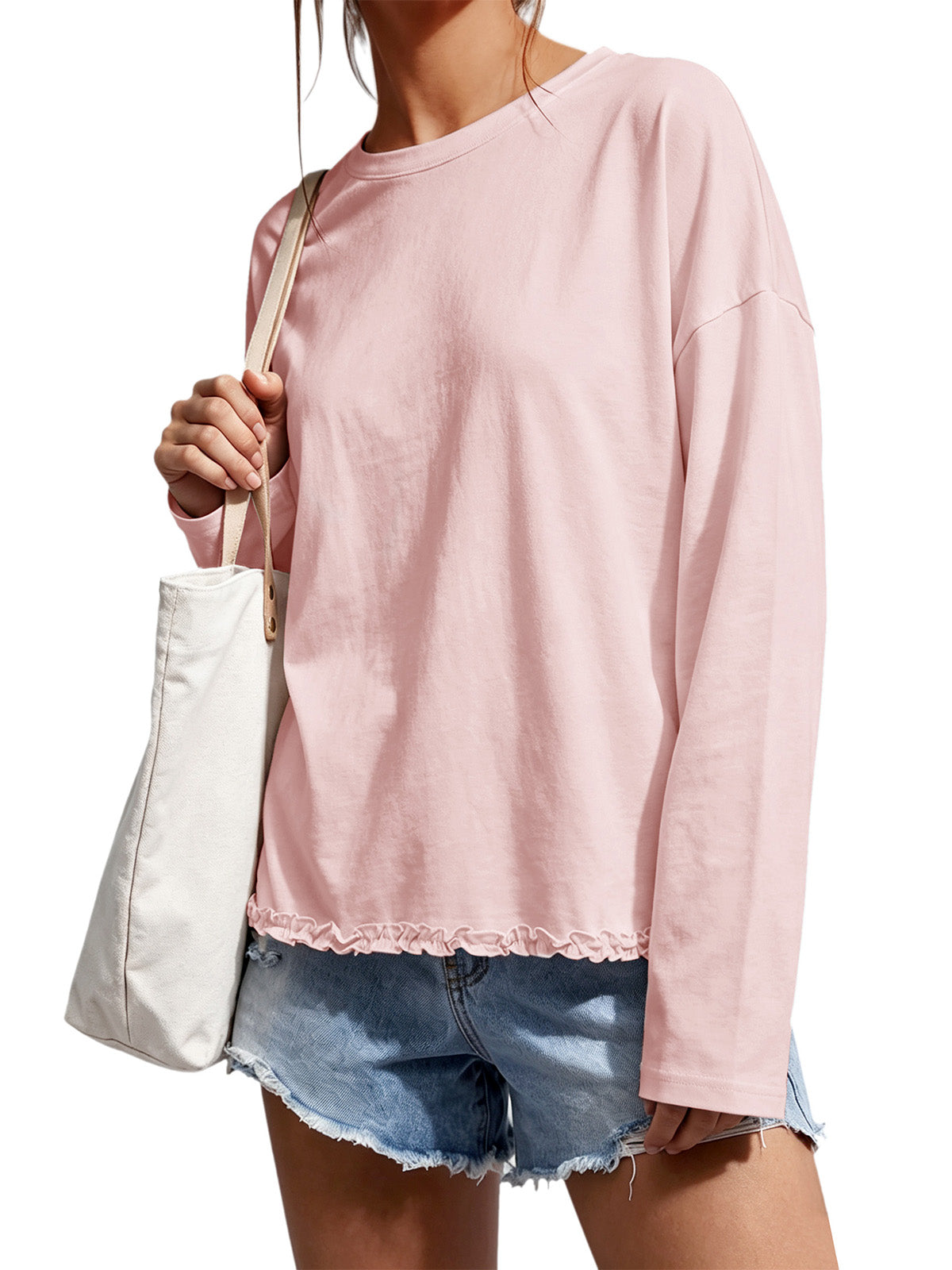 Womens Pink Oversized Ruffle Hem Tops | CicyBell