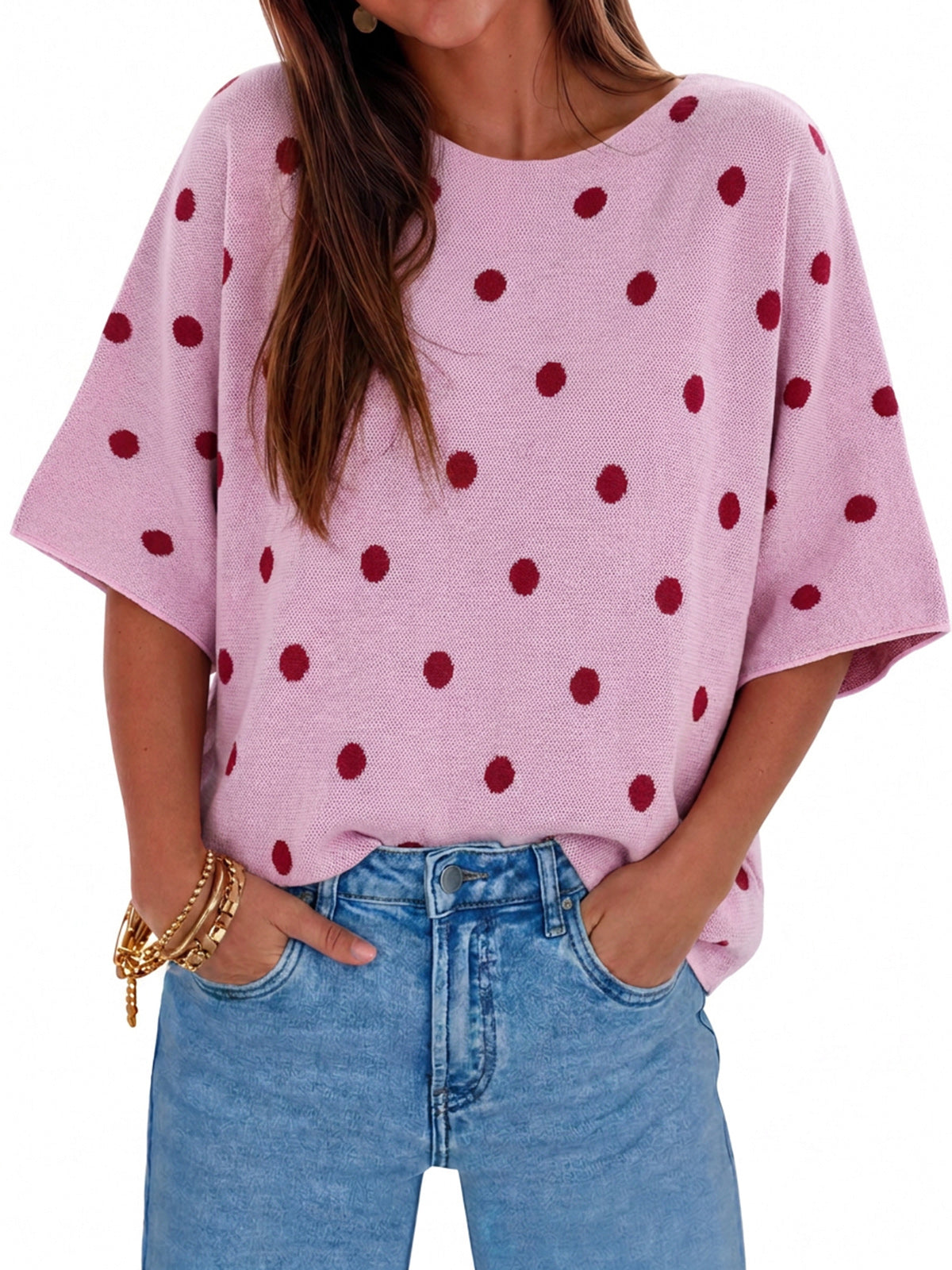 Womens Pink Short Sleeve Sweaters | CicyBell