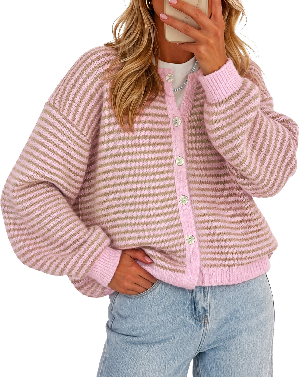 Womens Lilac Striped Cardigan Sweaters | CicyBell