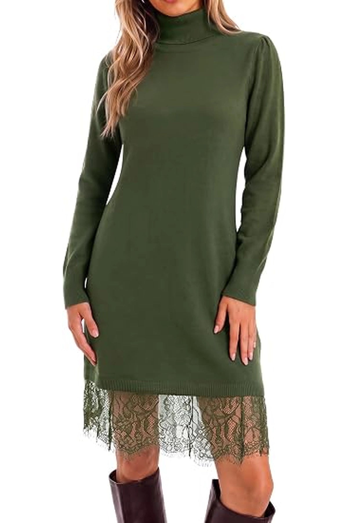 Womens Turtleneck Lace Knit Sweater Mini Dress | Cicy Bell