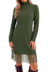 Womens Turtleneck Lace Knit Sweater Mini Dress | Cicy Bell