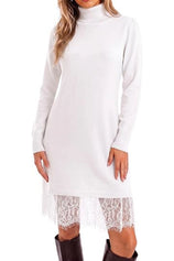 Womens Turtleneck Lace Knit Sweater Mini Dress | Cicy Bell