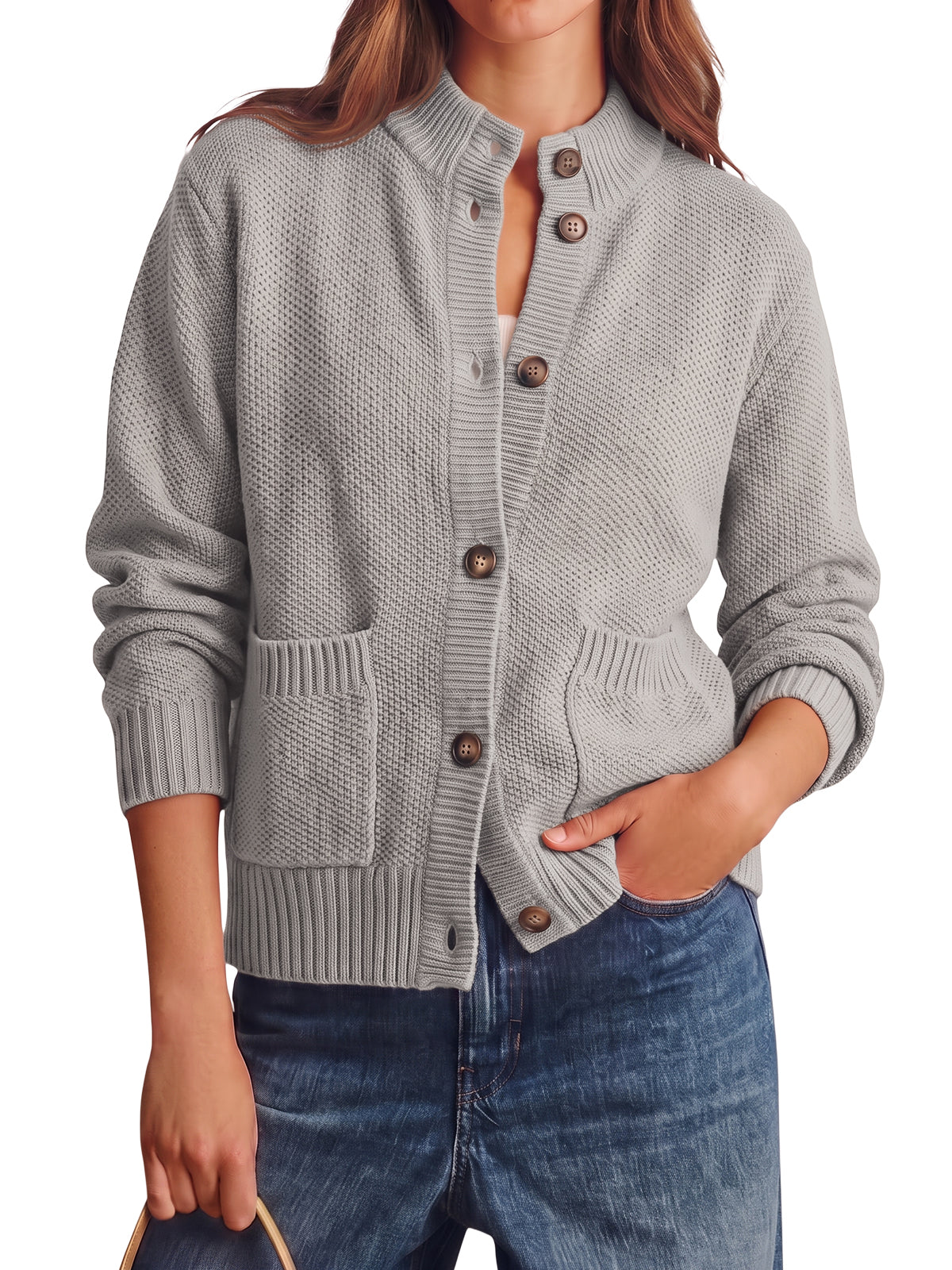 Womens Light Grey Chunky Sweaters Cardigan | CicyBell