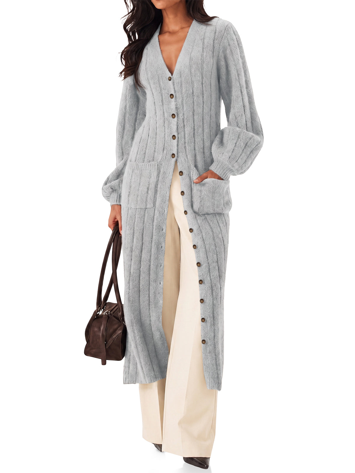 Womens Grey Long Cardigan Sweaters | CicyBell