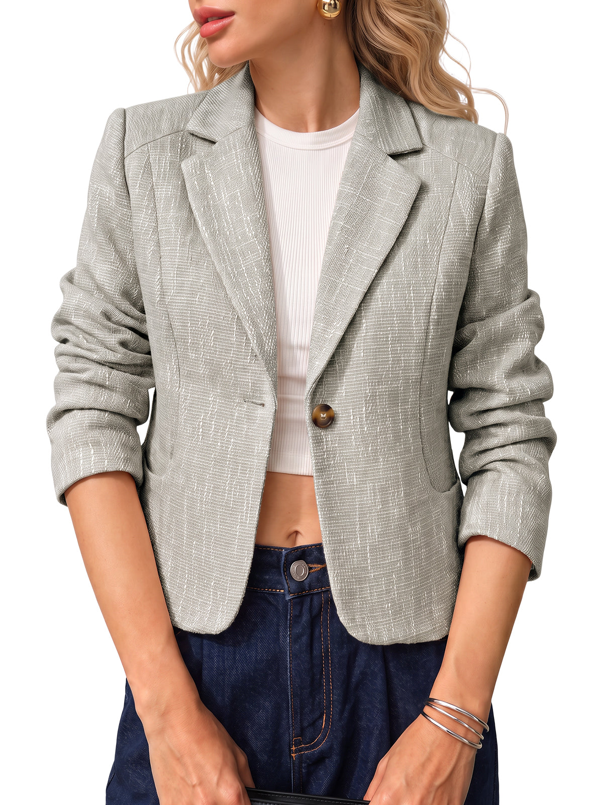 Womens Grey Collared Cropped Blazers | CicyBell