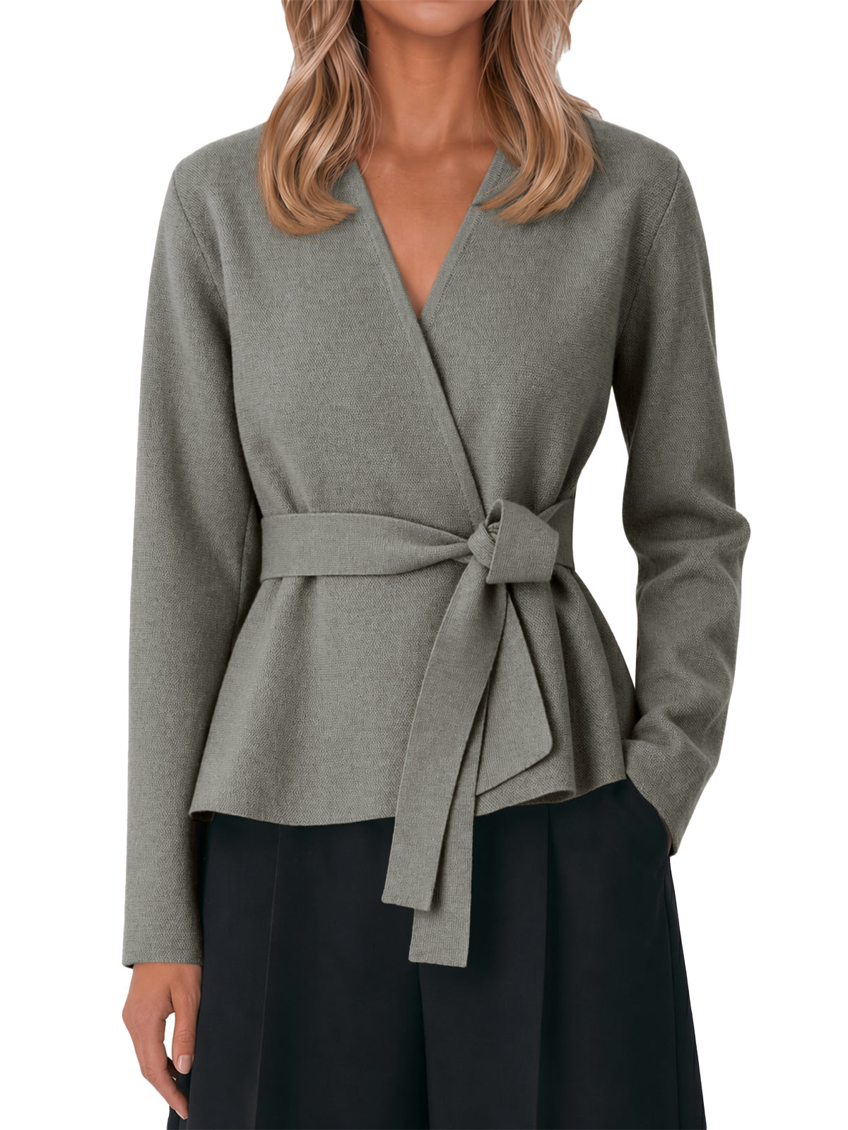 Womens Grey Belted Cardigan Sweater | CicyBell