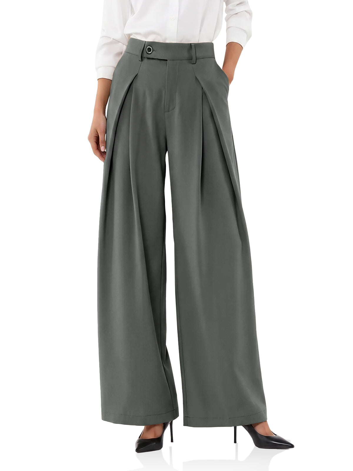 Womens Grey Wide Leg Dressy Pants | CicyBell