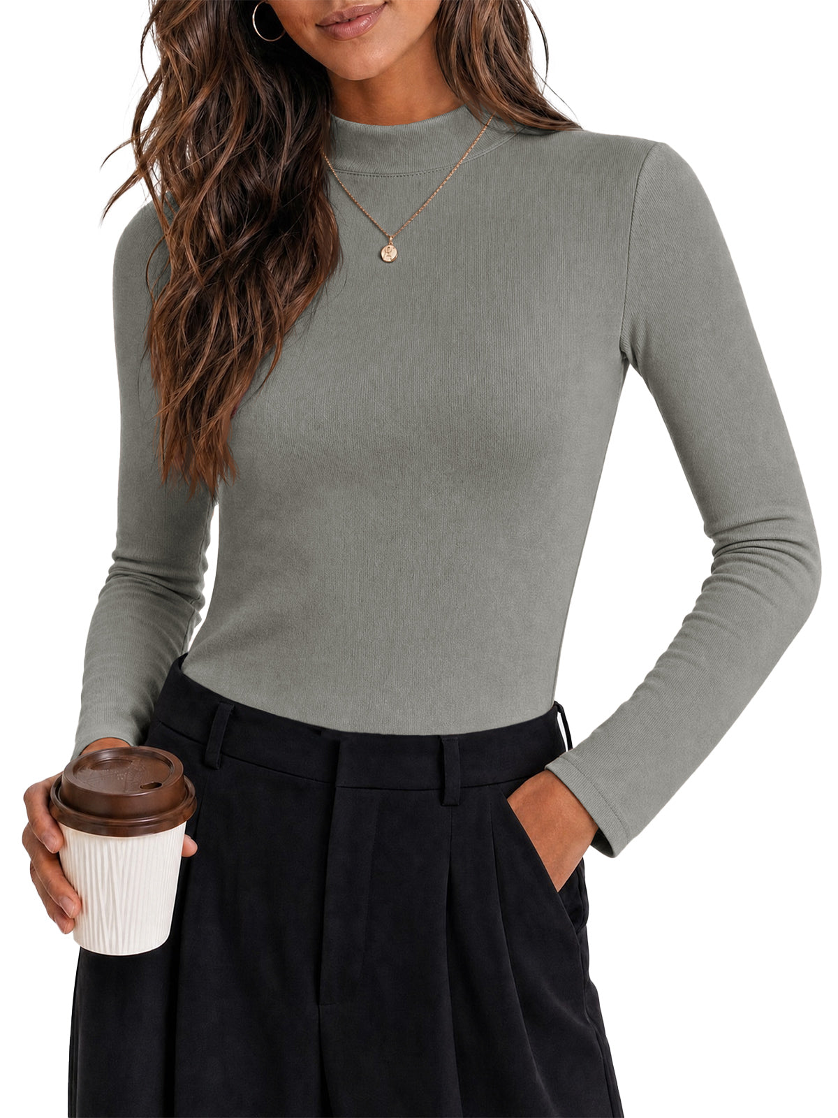 Womens Grey Mock Turtleneck Tops | CicyBell