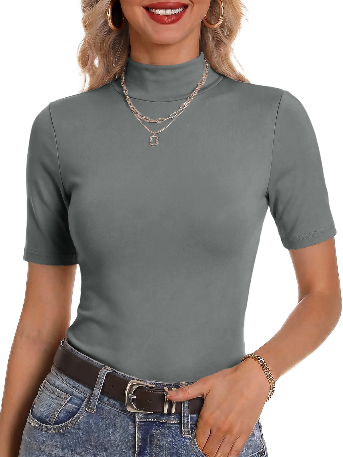 Womens Grey Mock Turtleneck Tops | CicyBell
