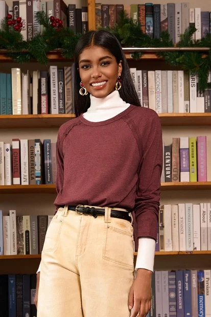 Cicy Bell Burgundy Long Sleeve Tunic Tops