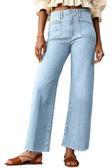 Womens High Waisted Straight Leg Raw Hem Denim Pant | Cicyc Bell