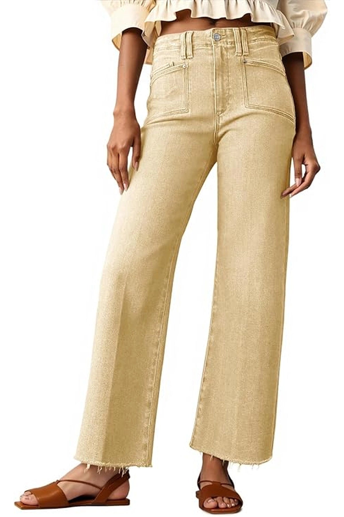 Womens High Waisted Straight Leg Raw Hem Denim Pant | Cicyc Bell