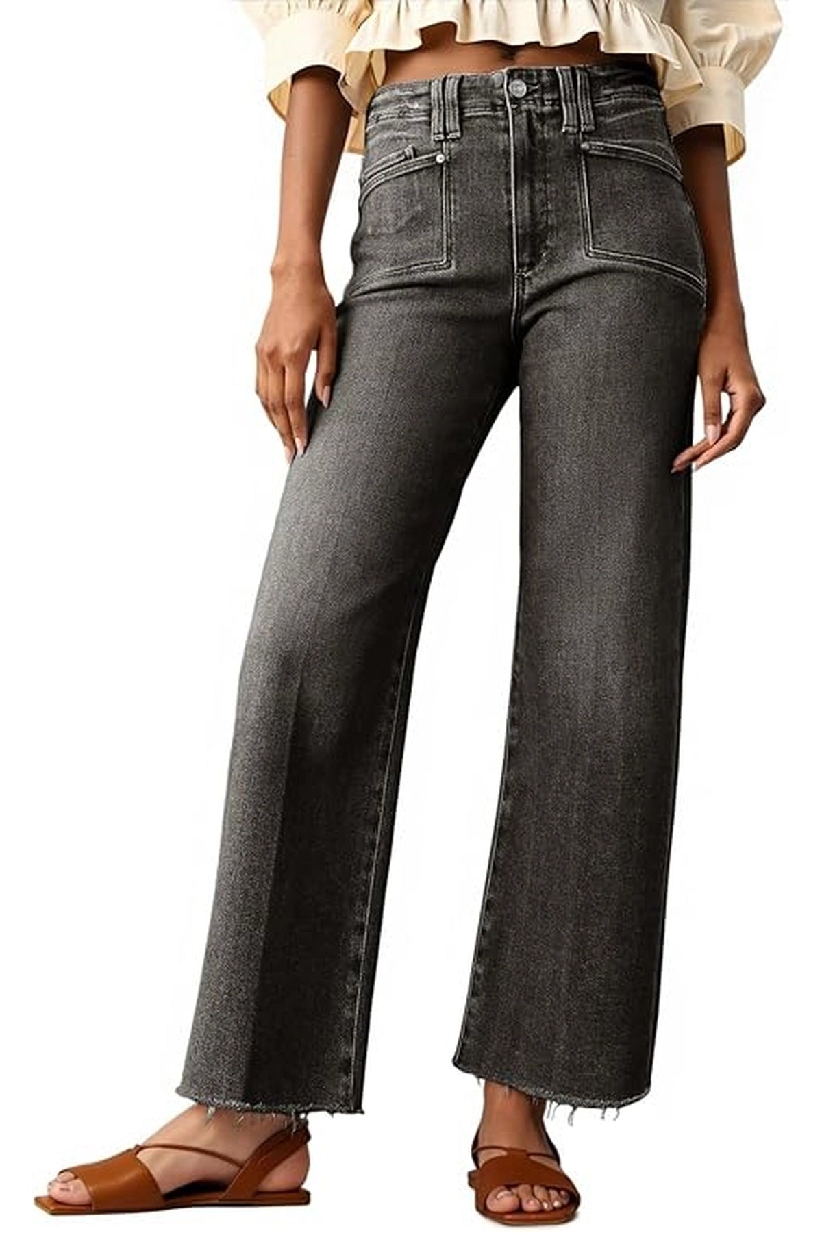 Womens High Waisted Straight Leg Raw Hem Denim Pant | Cicyc Bell