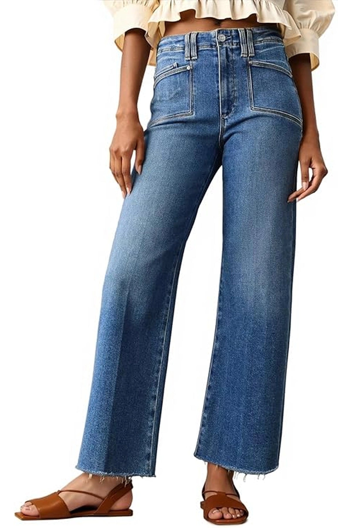 Womens High Waisted Straight Leg Raw Hem Denim Pant | Cicyc Bell