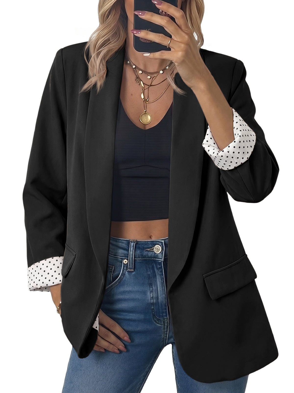 Womens Polka Dots Black Business Casual Blazer | CicyBell