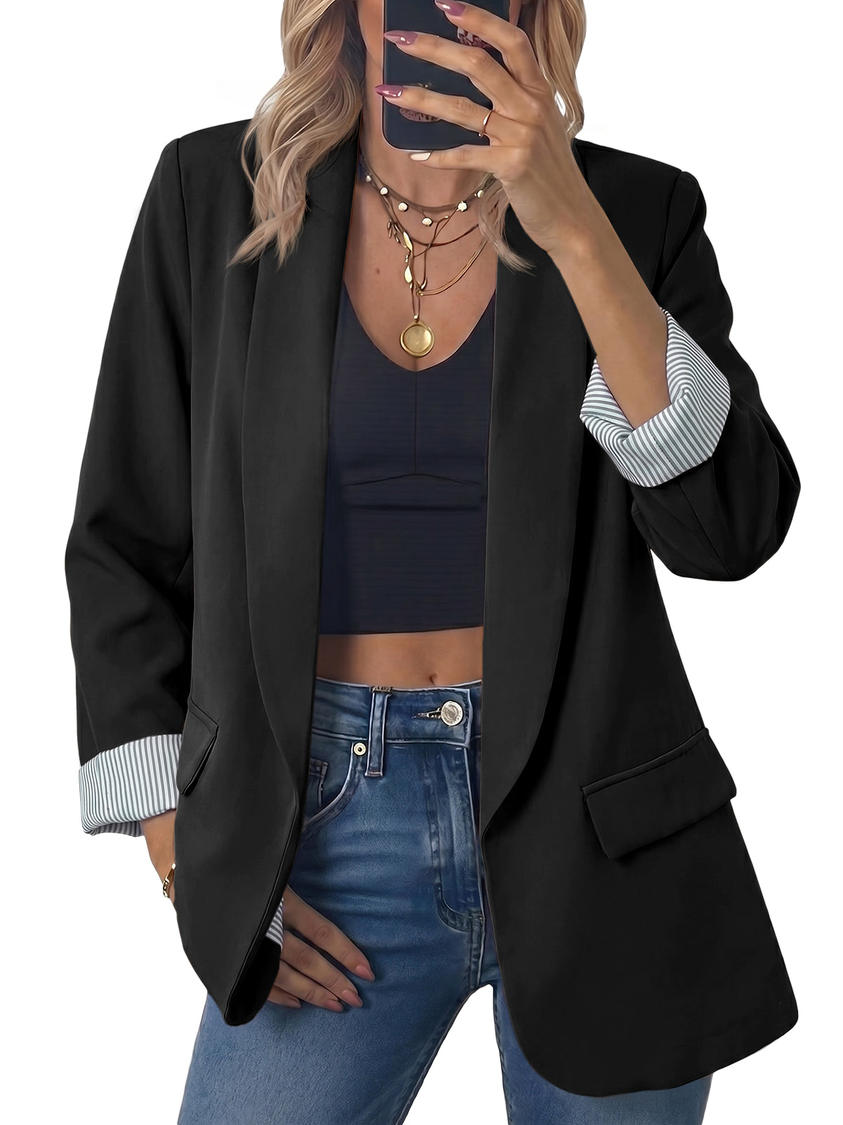 Womens Striped Black Business Casual Blazer | CicyBell