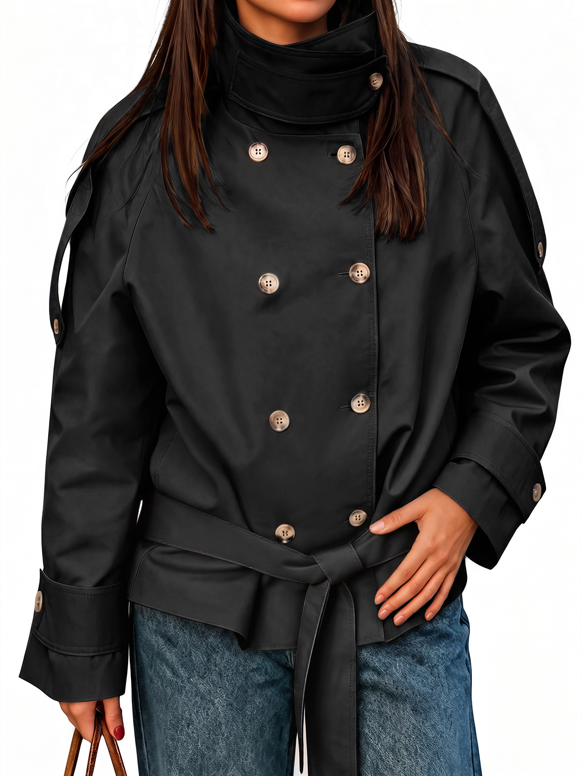 Womens Black Short Trench Coats | CicyBell