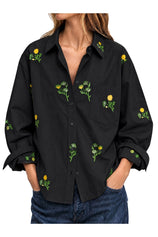 Womens Boho Floral Embroidery Sleeve Button Tops | Cicy Bell