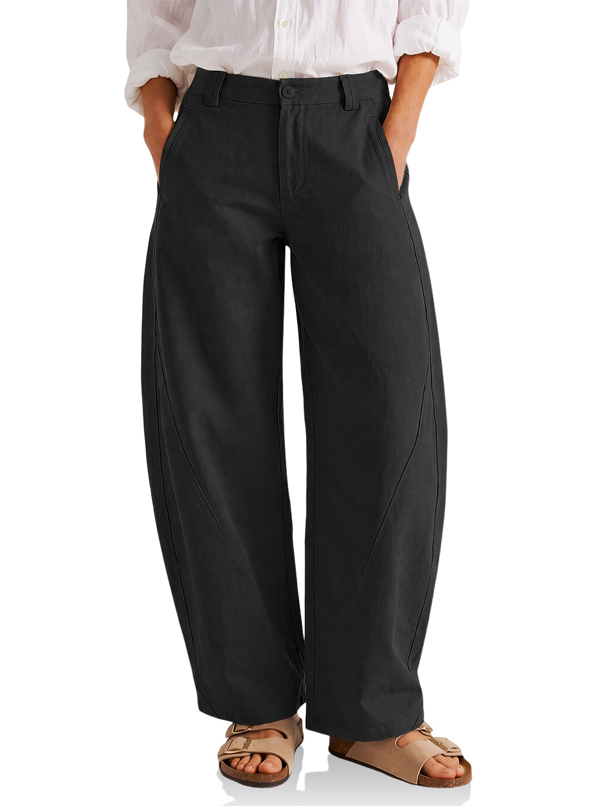 Womens Black Barrel Wide Leg Pants | CicyBell