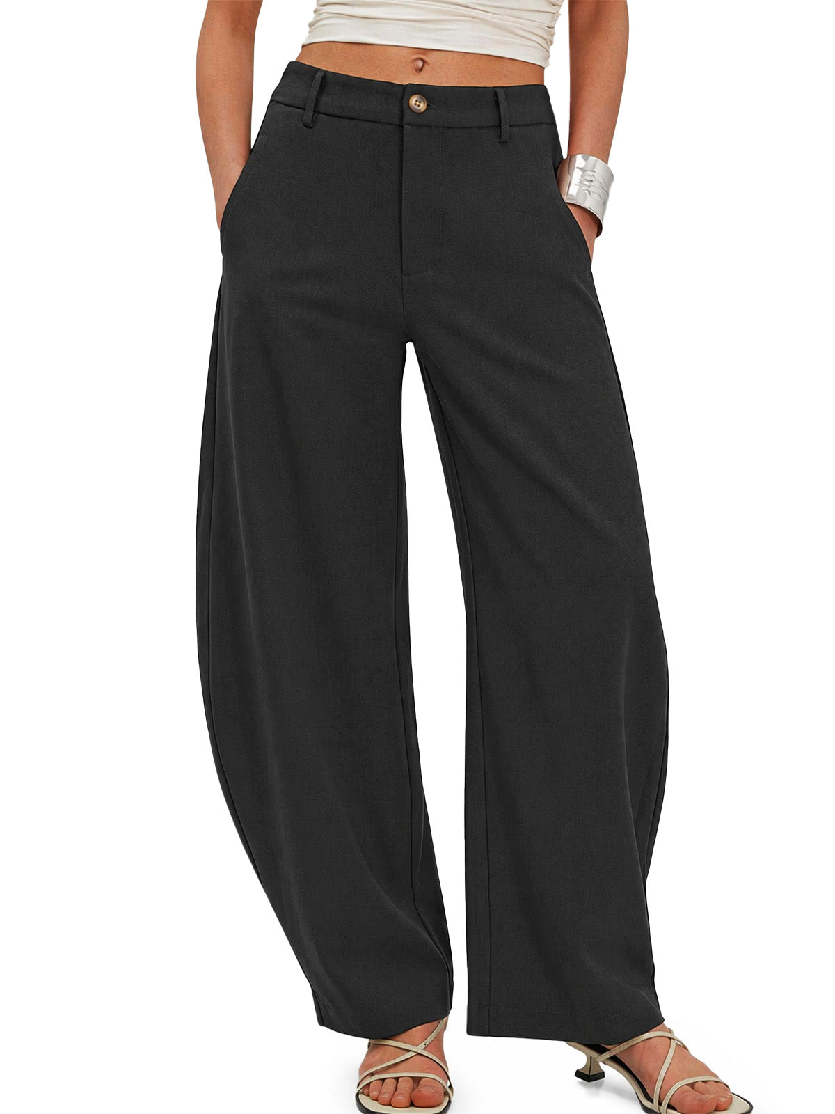 Womens Black Barrel Dress Pants | CicyBell