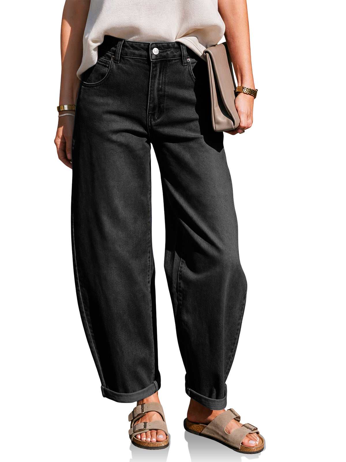 Womens Black Baggy Barrel Jeans | CicyBell