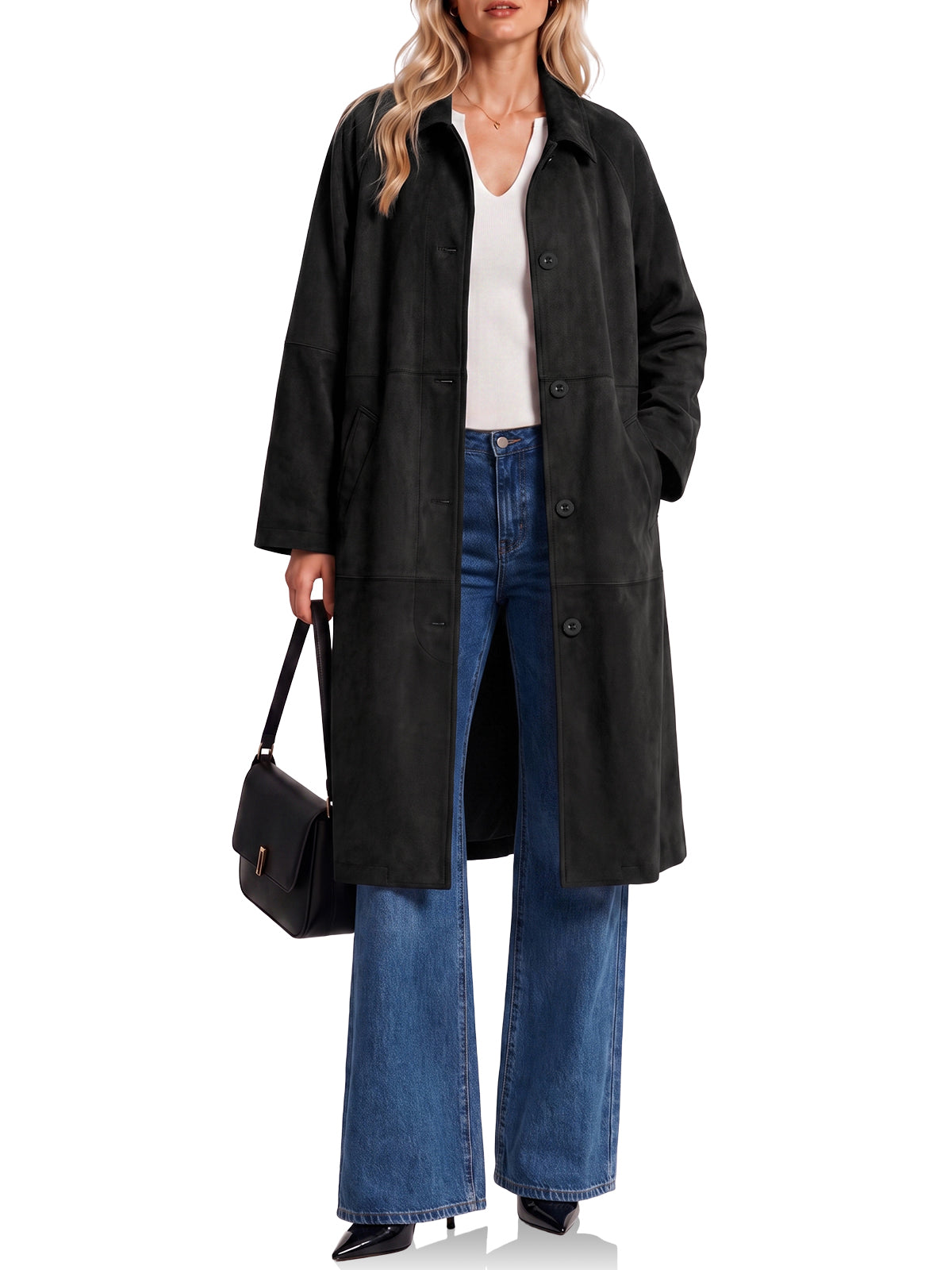 Womens Faux Suede Trench Coat Collared Jacket | Cicy Bell
