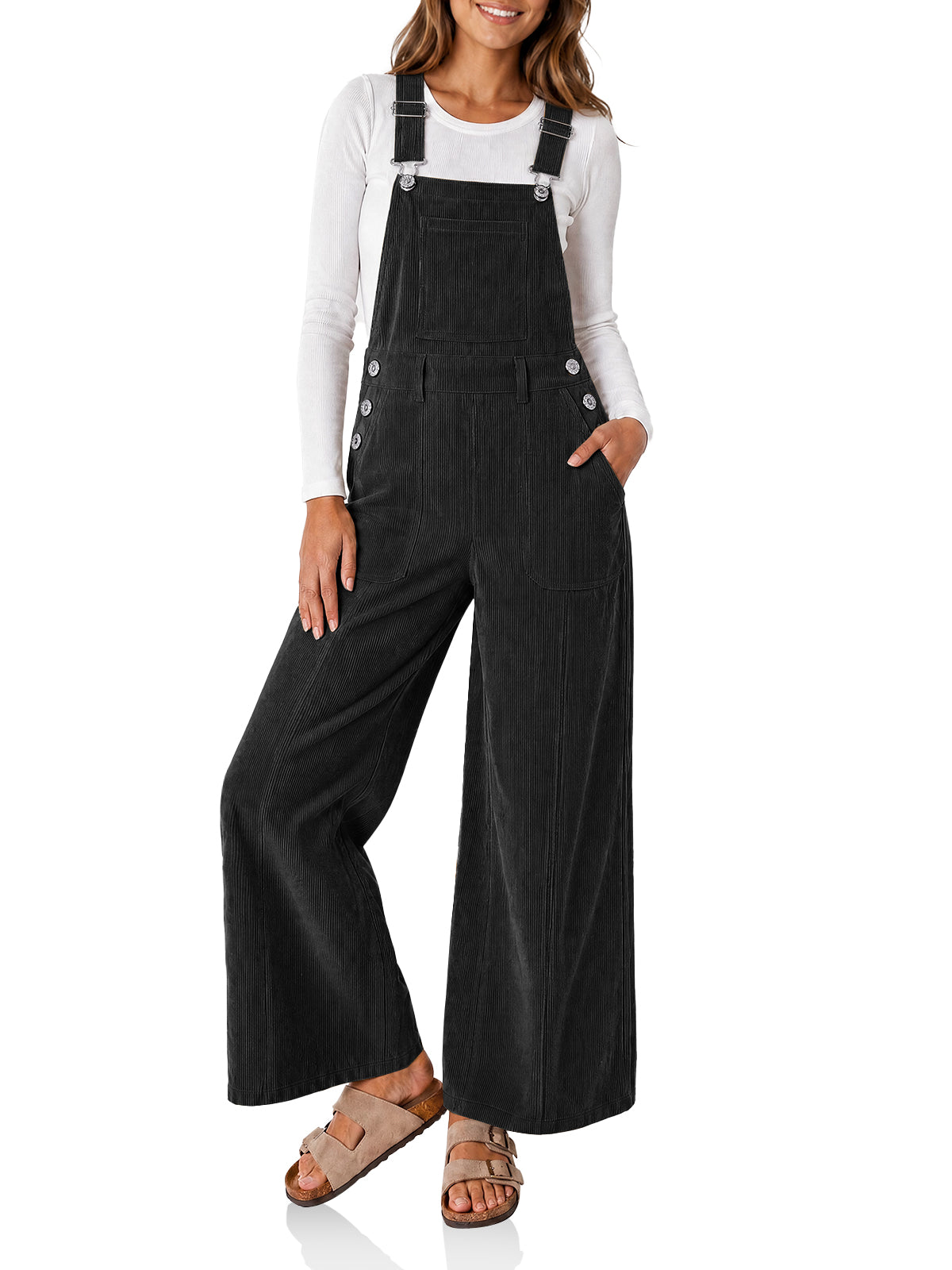 Womens Black Corduroy Bib Overalls | CicyBell
