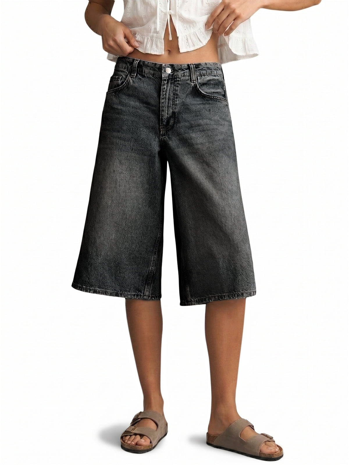 Womens Black Baggy Bermuda Jeans Shorts | CicyBell
